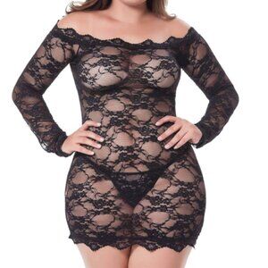 LINGERLOVE Black Baby Doll Lace Chemise Size Medium